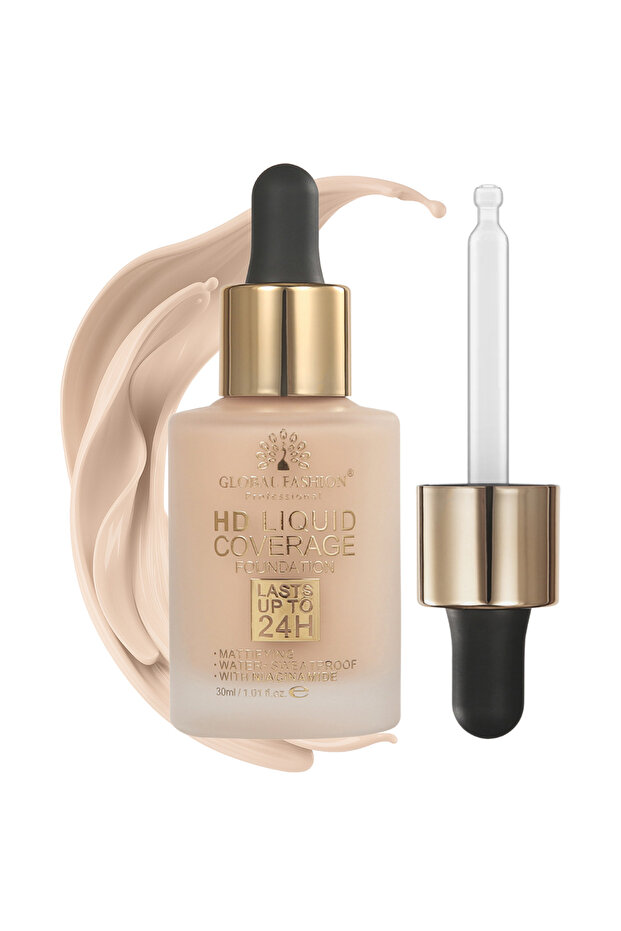 HD Liquid Coverage Foundation 30ml – 8 Shades, 24H Matte, Waterproof, Lightweight Full Coverage