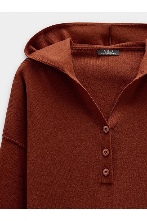 Kapüşonlu Örme Kazak - 6