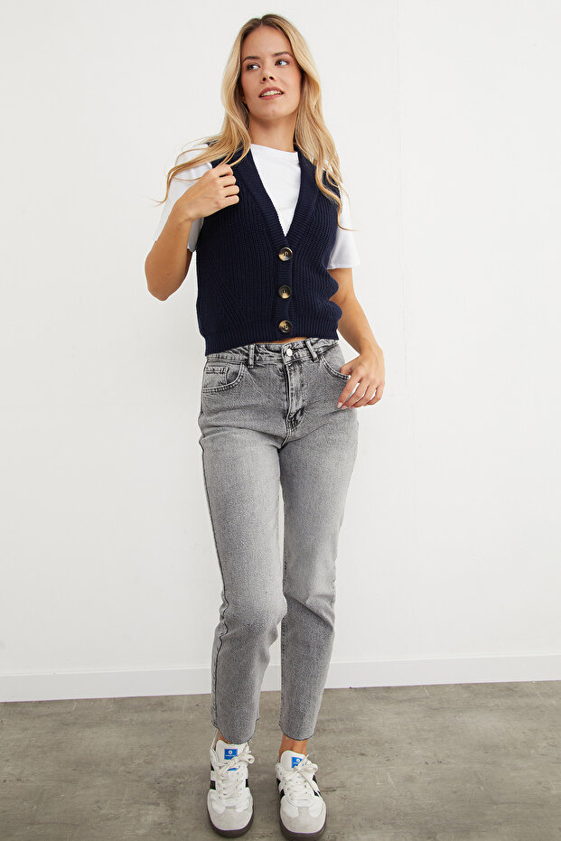 Düğmeli Triko Yelek - 5