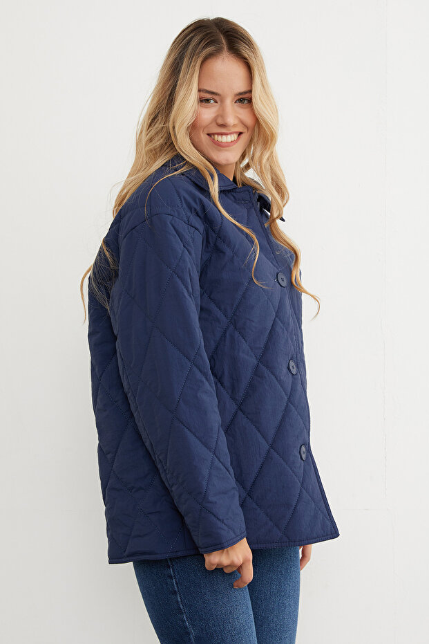 Quilted Patterned Oversize Buttoned Coat - 6