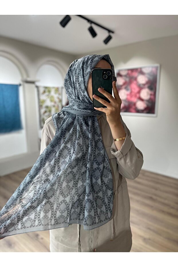 Prag Chain Pattern Hemp Shawl - Gray - 3