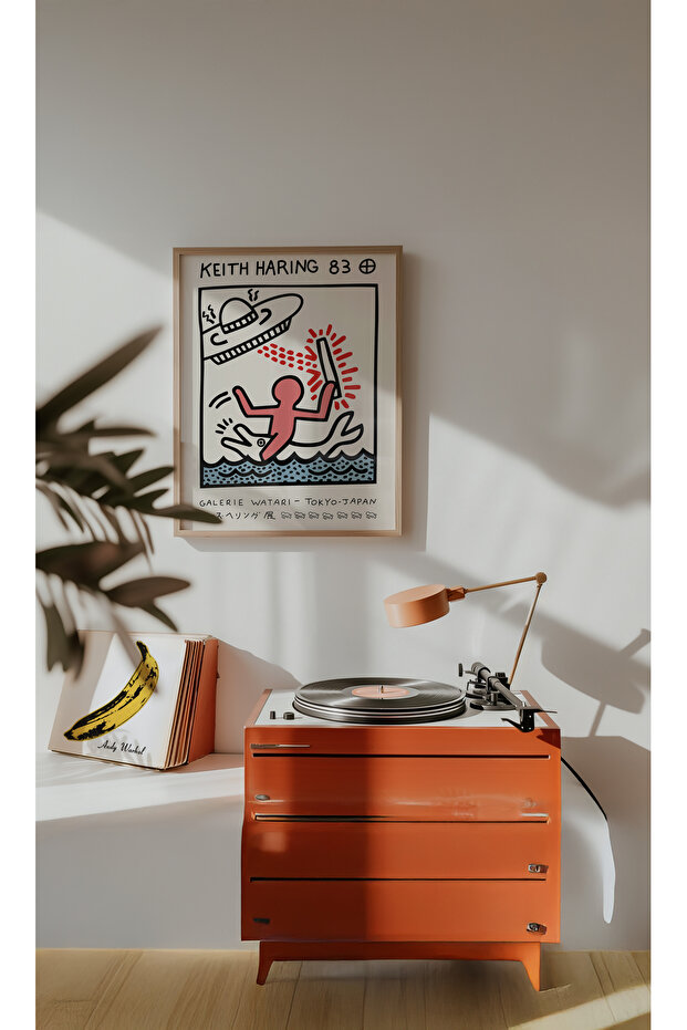 Keith Haring - Bright Hopes 3 - Doğal Ahşap Çerçeveli Tablo 3'lü Set - 3