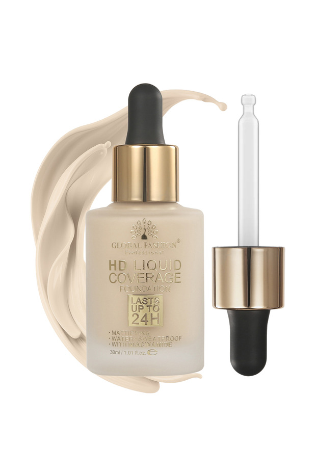 HD Liquid Coverage Foundation 30ml – 8 Shades, 24H Matte, Waterproof, Lightweight Full Coverage