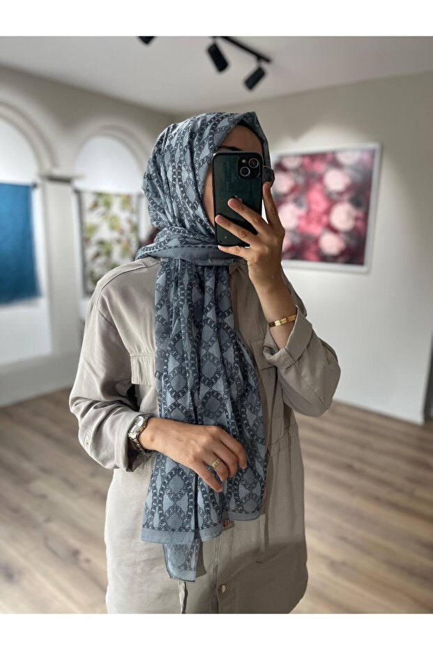 Prag Chain Pattern Hemp Shawl - Gray - 4