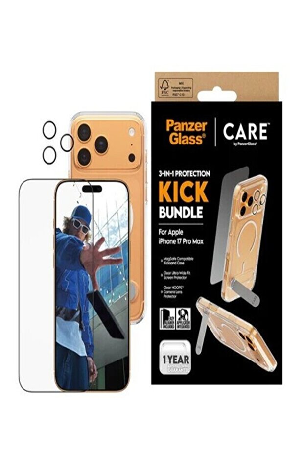 مجموعة حماية PanzerGlass 3 في 1 لهاتف iPhone 17 Pro Max - شفافة