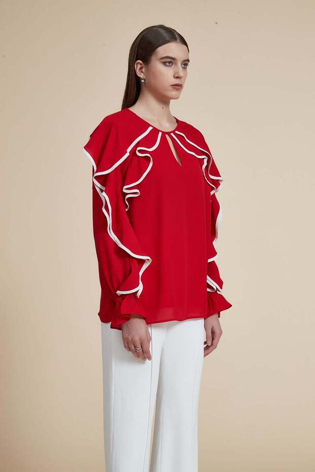 Solid Ruffled Long-Sleeve Top - 5