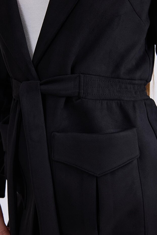 Belden Bağlamalı Süet Ceket - 2