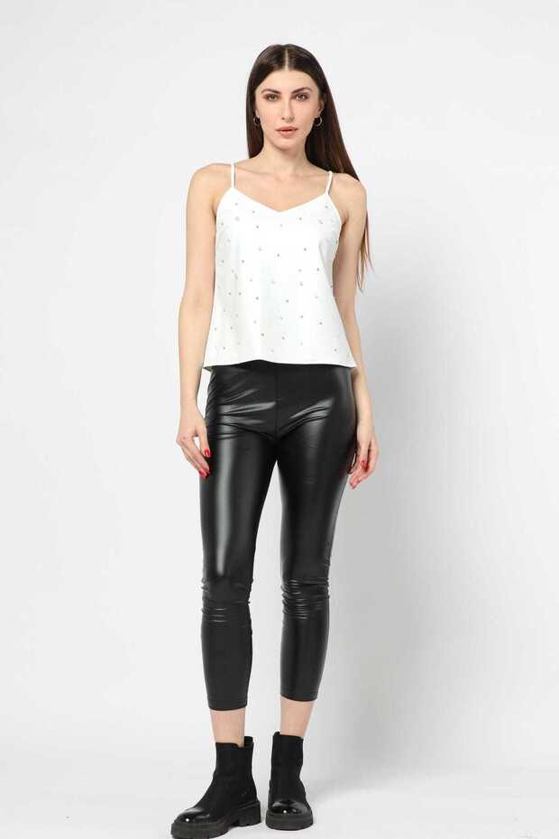 Solid Beaded Chest Strappy Top - 4