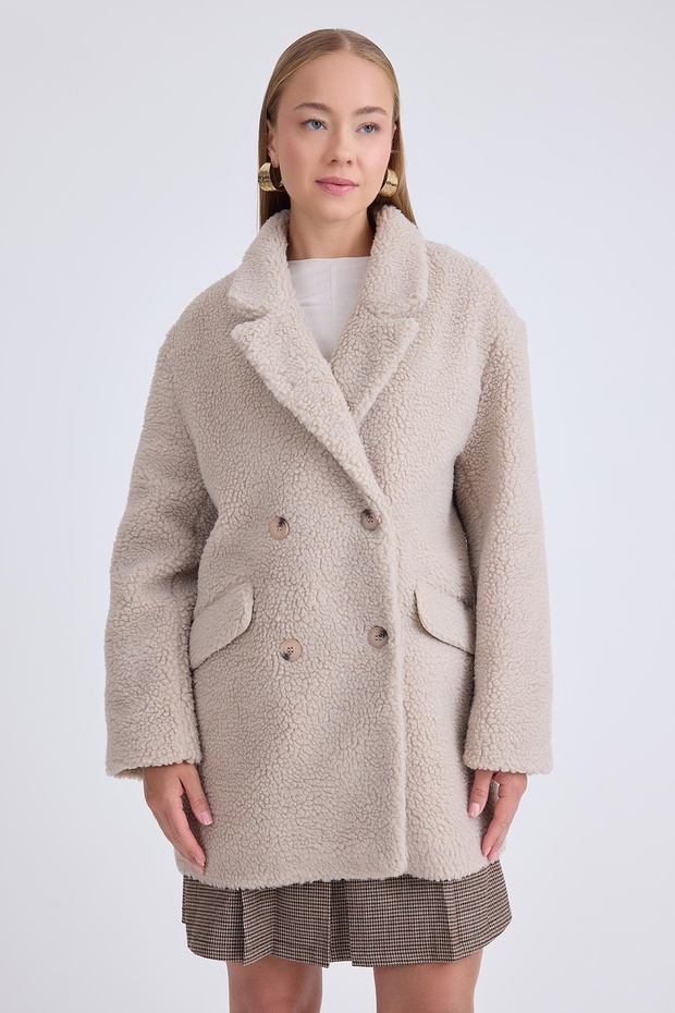 Jacket Collar Buttoned Teddy Coat - 2