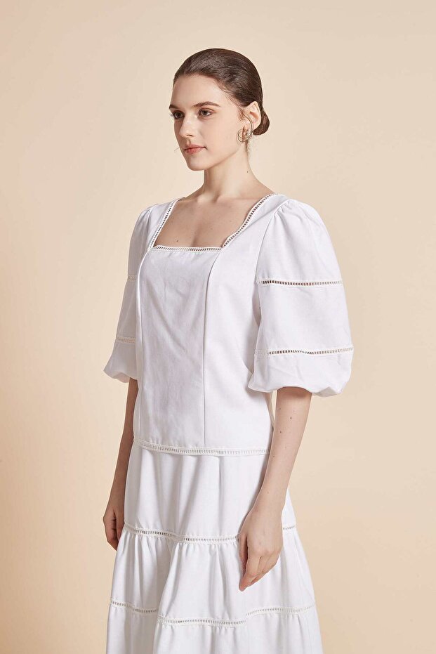 بلوزة سادة بأكمام منفوخة - 3