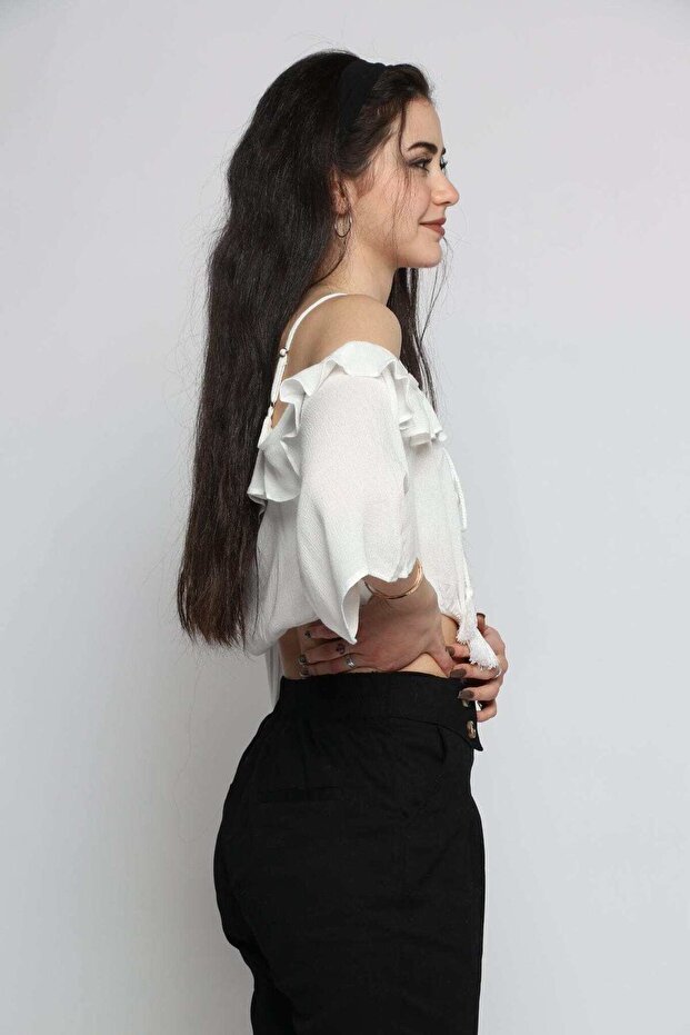 Off-Shoulder Solid Ruffle Top - 5