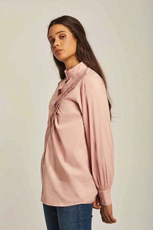 بلوزة سادة كبيرة الحجم بأكمام طويلة - 3