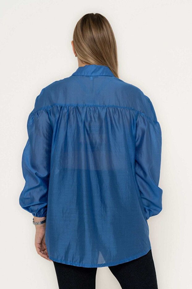 بلوزة سادة بأكمام طويلة مع كشكشة - 4