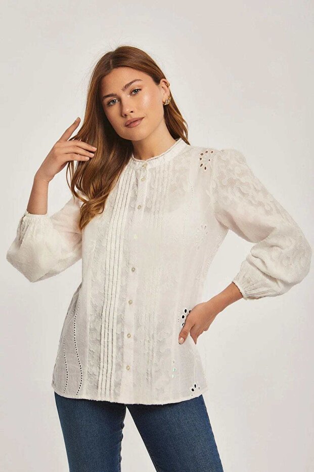 بلوزة سادة بأكمام طويلة - 6