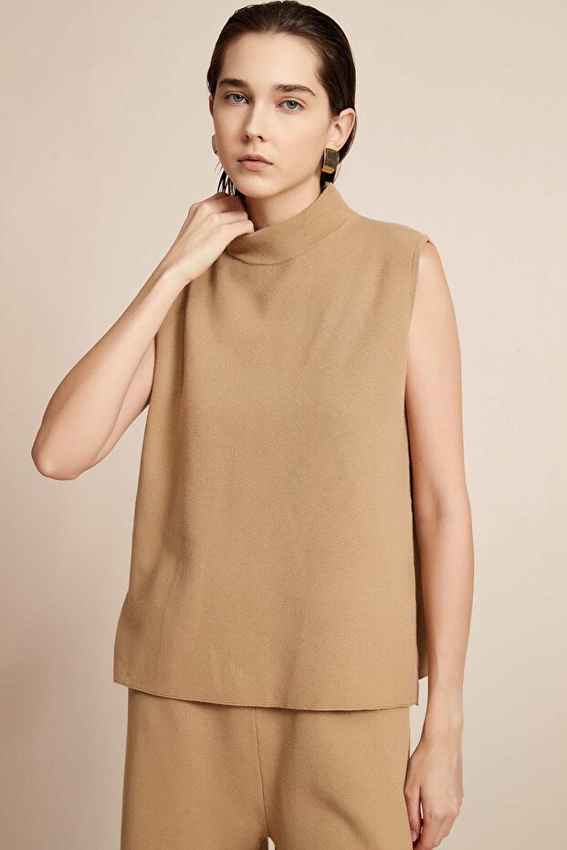 Solid High Neck Sleeveless Top - 1