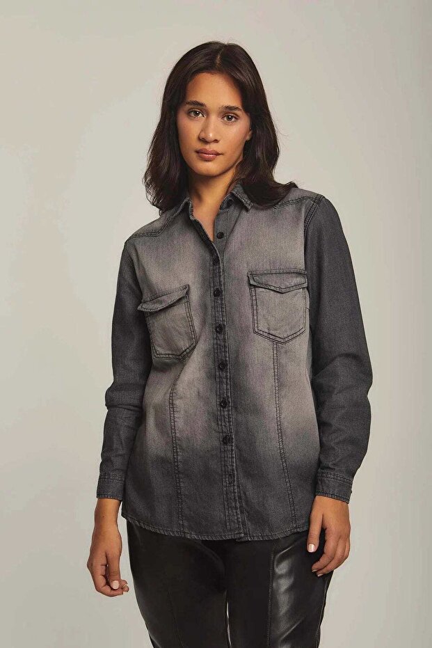 بلوزة جينز بأزرار أمامية - 1