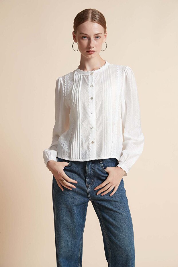 Button-Front Long-Sleeve Top - 7