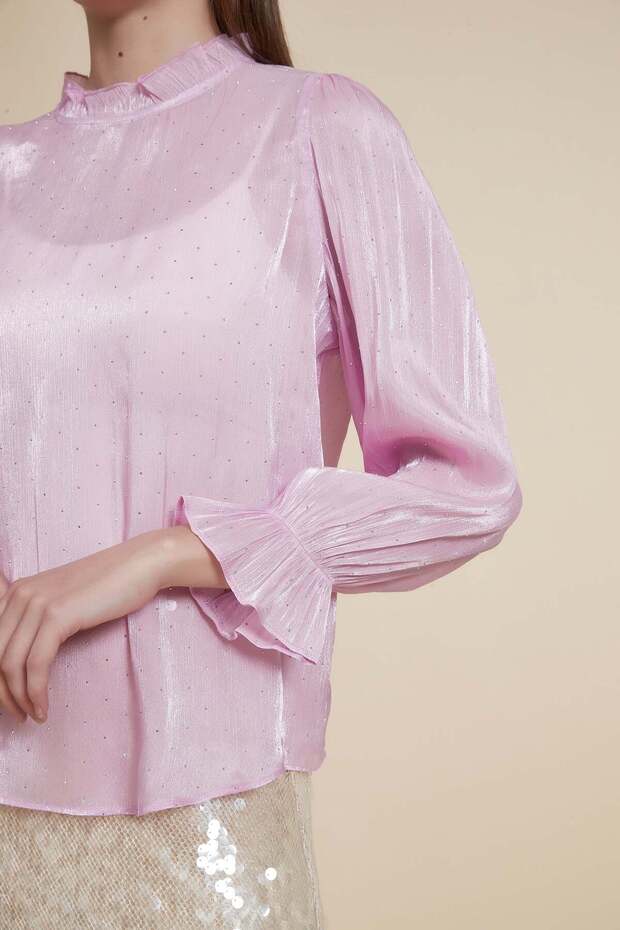 بلوزة سادة بأكمام طويلة مع كشكشة - 4