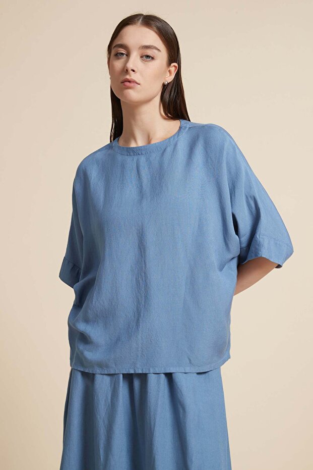 بلوزة سادة بأكمام 3/4 - 2