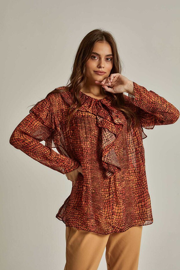 بلوزة بنقشة ثعبان مطبوعة - 4