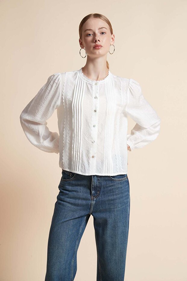 Button-Front Long-Sleeve Top - 6