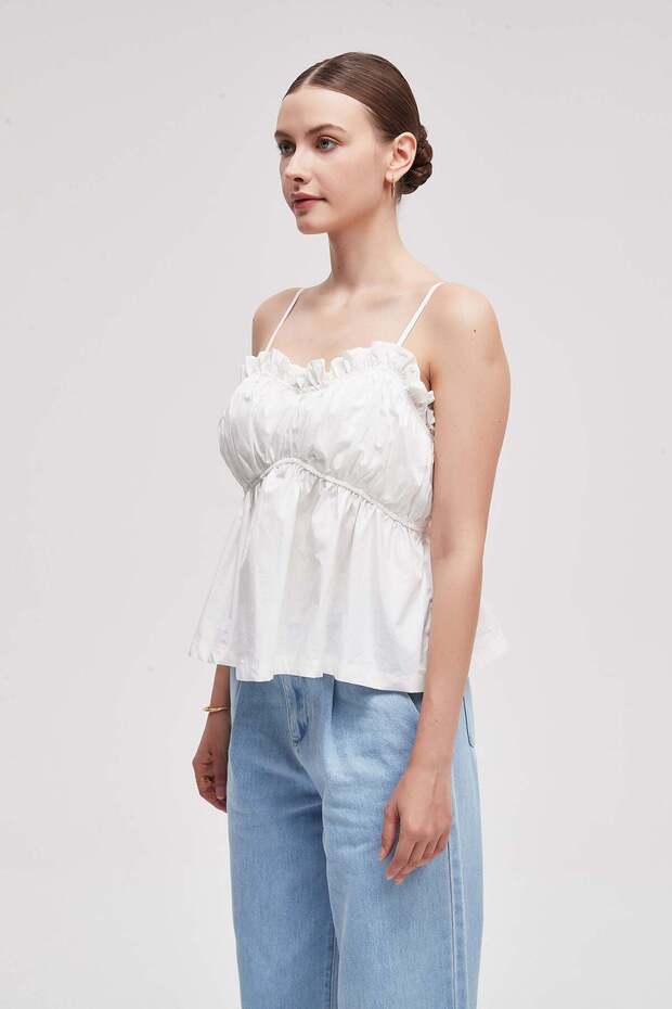 Solid Ruffled Spaghetti Strap Top - 3
