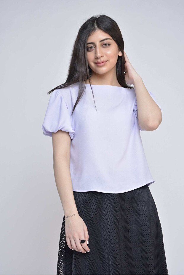 بلوزة سادة بأكمام قصيرة - 1