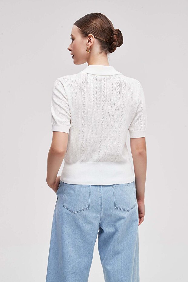 بلوزة سادة بأكمام نصفية - 6