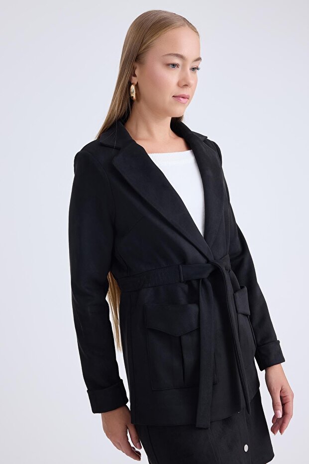 Belden Bağlamalı Süet Ceket - 3