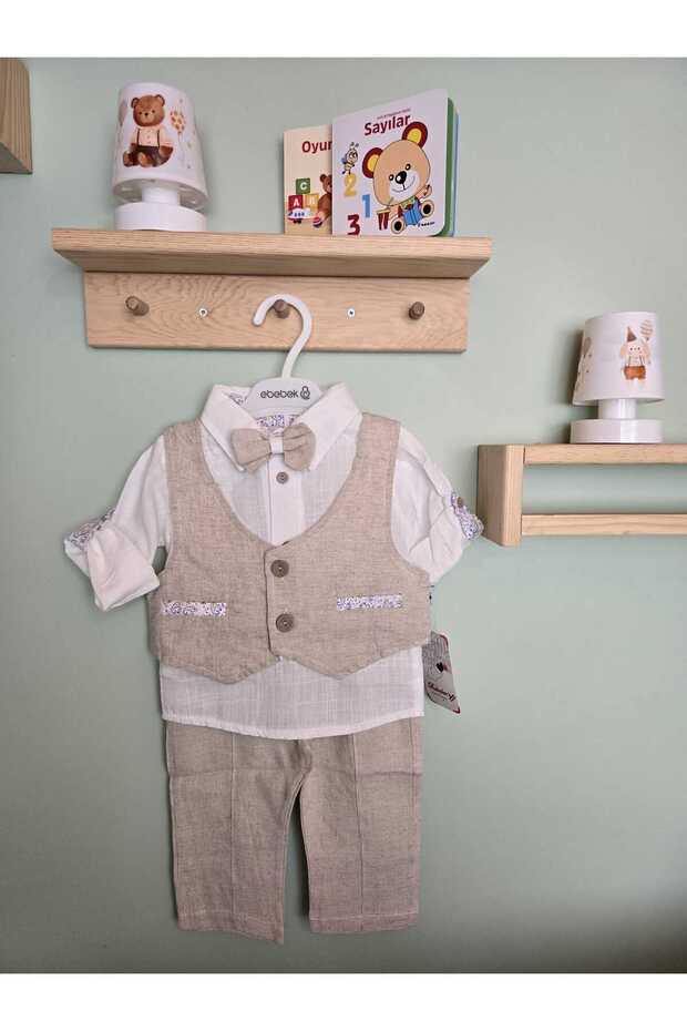 4-Piece Bow Tie and Vest Top and Bottom Baby Boy Linen Suit