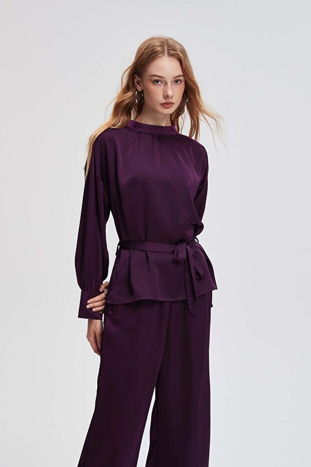 Solid Long-Sleeve Top with Tie - 6