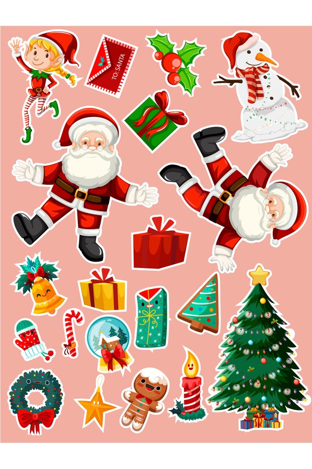 Santa Claus New Year Sticker Set | Laptop Agenda Notebook Defter Wall Cabinet Glass Door Window Sticker