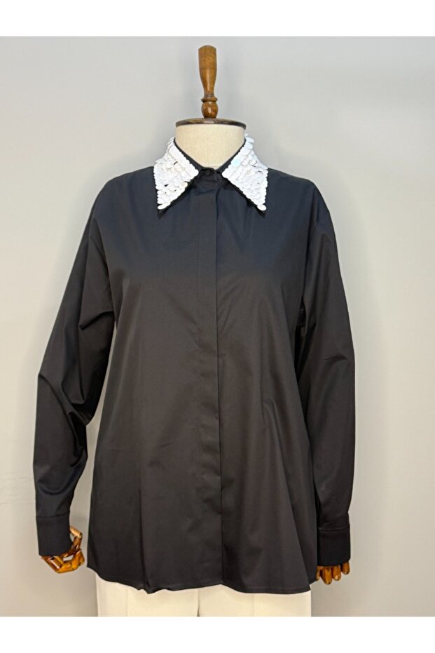 Shirt with Sequin Detail on the Collar