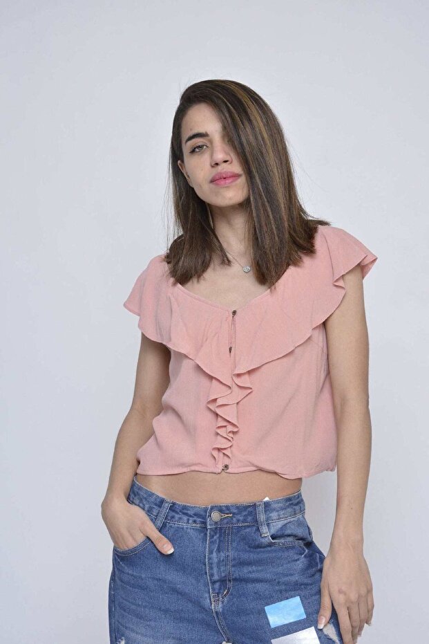 بلوزة قطنية بكشكشة أمامية - 1