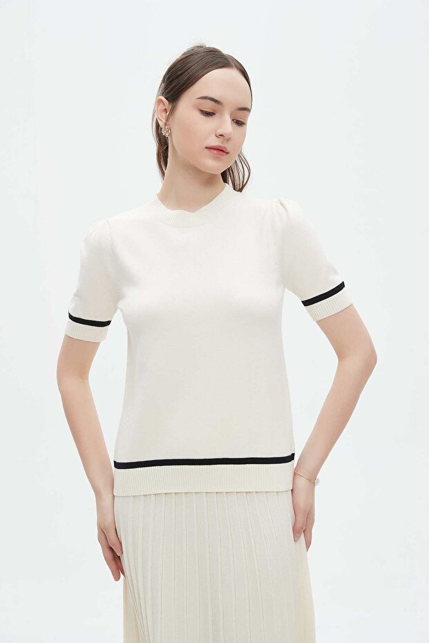 Solid Ribbed Half-Sleeve Top - 1