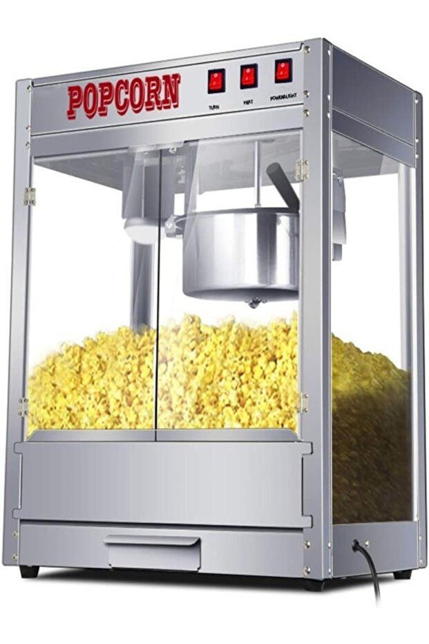 1600w Popcorn Machine, Commercial Popcorn Maker Stainless Steel + Glass Material Built-in Thermal Bu