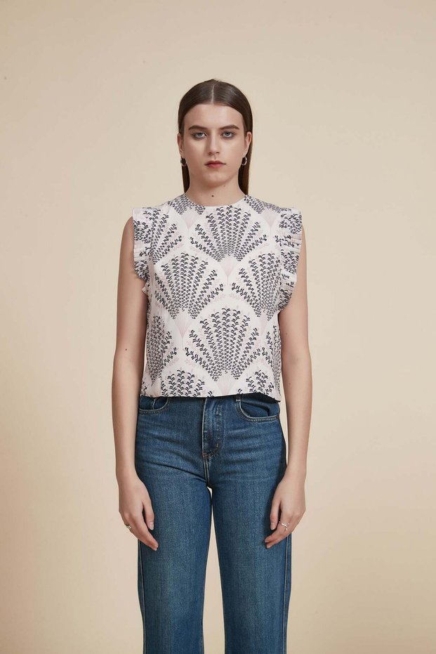 Floral Ruffled Sleeveless Top