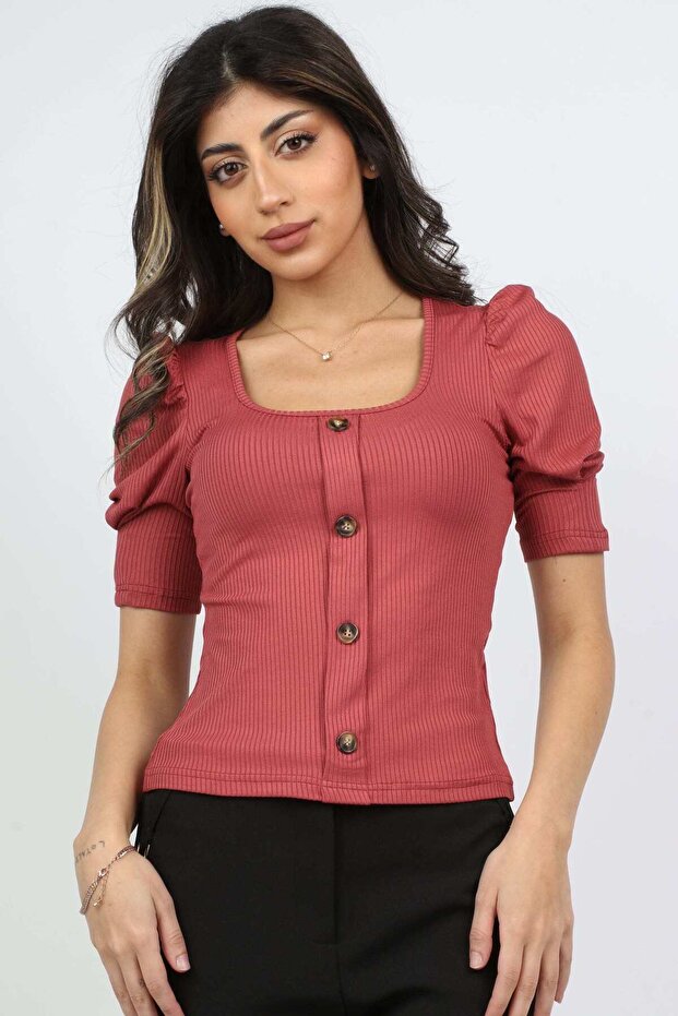 Square-Neck Button-Front Top - 1