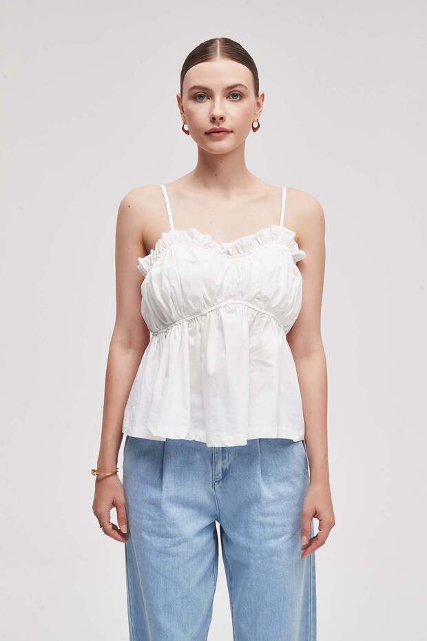 Solid Ruffled Spaghetti Strap Top - 2