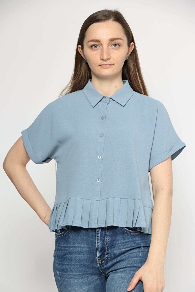 Soft Ruffle Hem Button-Front Top - 3