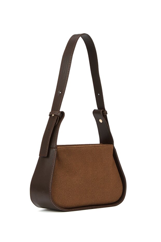 Women's Brown Tiger Suede Baguette Shoulder Bag