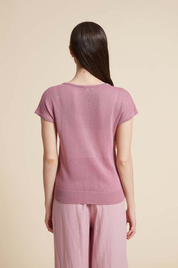 بلوزة سادة بأكمام قصيرة - 5