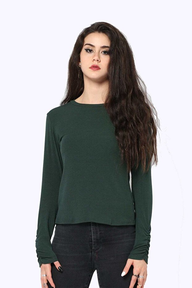 Solid Ribbed Long-Sleeve Top - 1