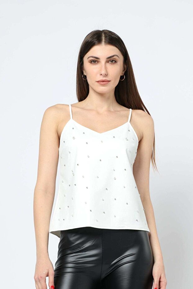 Solid Beaded Chest Strappy Top - 1