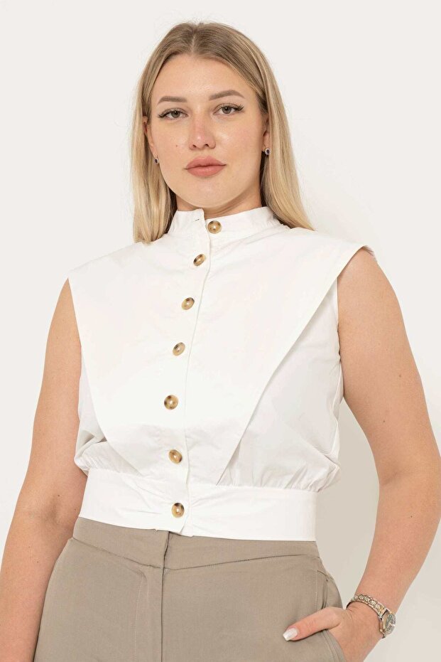 Solid Buttoned Sleeveless Top - 1