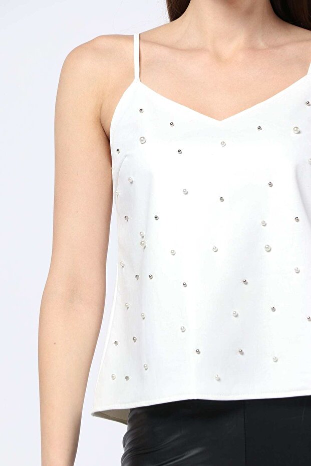 Solid Beaded Chest Strappy Top - 3