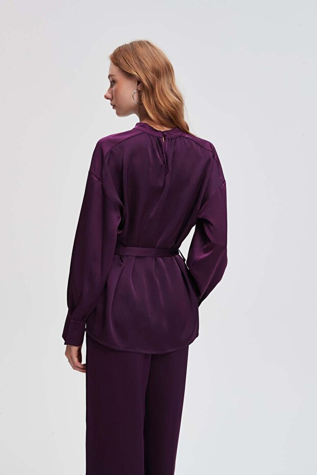 Solid Long-Sleeve Top with Tie - 5