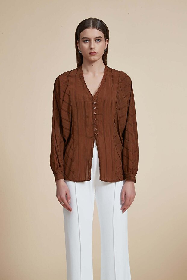 Solid V-Neck Long-Sleeve Top