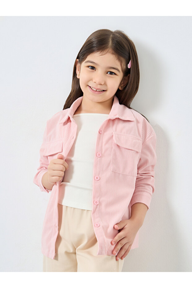 Girls Corduroy Shirt with Flap Pockets