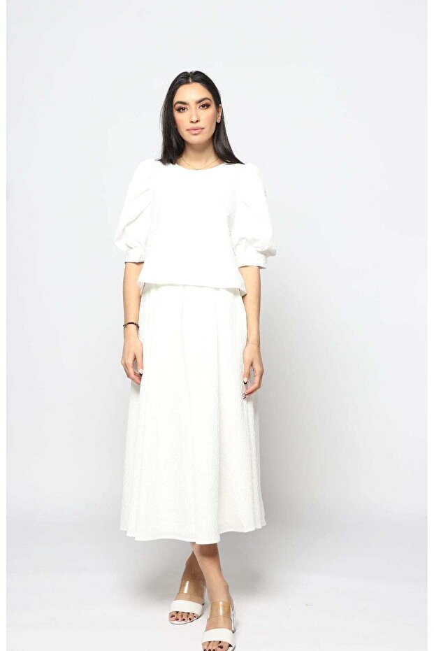 بلوزة سادة بأكمام نصفية - 1